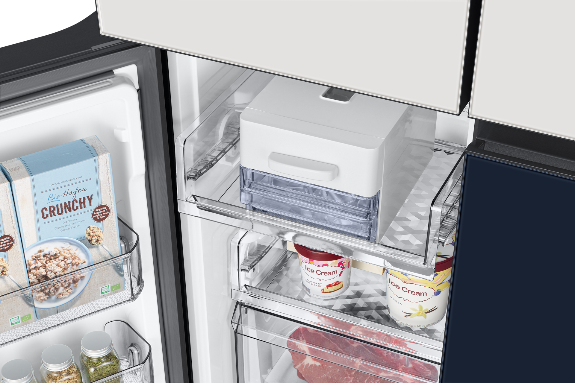 RF7000CC French Door Refrigerators with All Around Cooling Freezer-Ice-Bucket Clean White&Clean Navy 