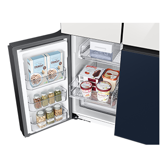 RF7000CC French Door Refrigerators with All Around Cooling Freezer-Sliding-Shelf-Detail Clean White&Clean Navy 