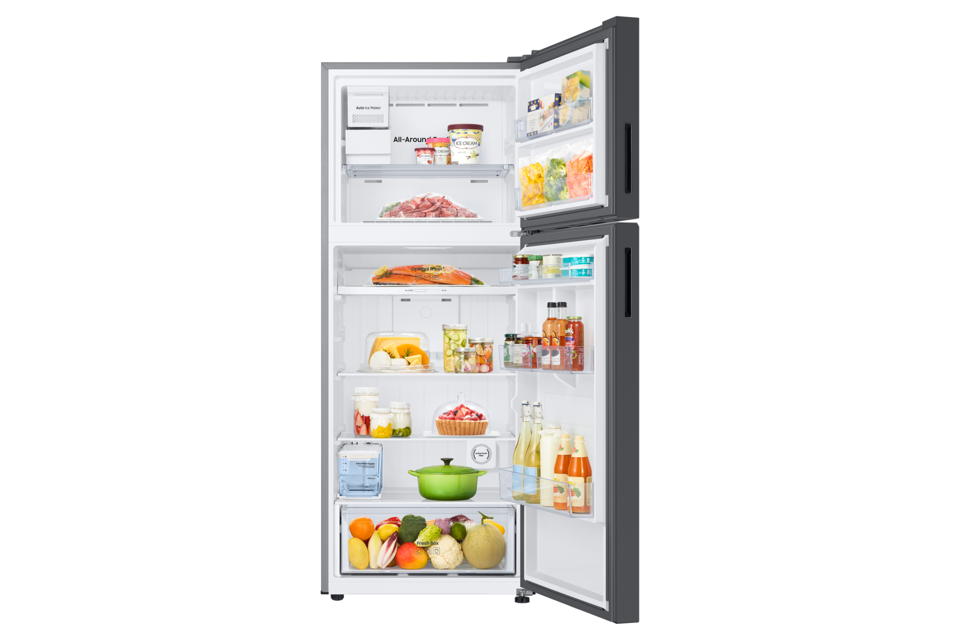 RT6300C Top Mount Freezer Refrigerators with Bespoke Design Front-Open-With-Food Clean Black 