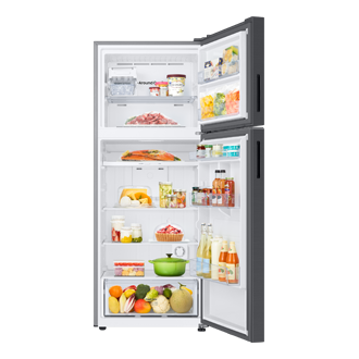 415L Top Mount Freezer Front-Open-With-Food Black 