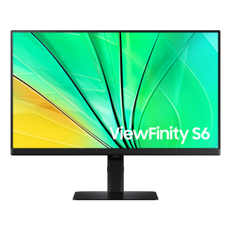 Front of 24inch Samsung ViewFinity S60D with green wave on screen.