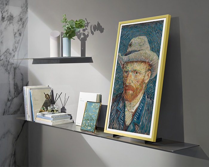 Van Gogh self portrait on lifestyle TV The Frame on shelf