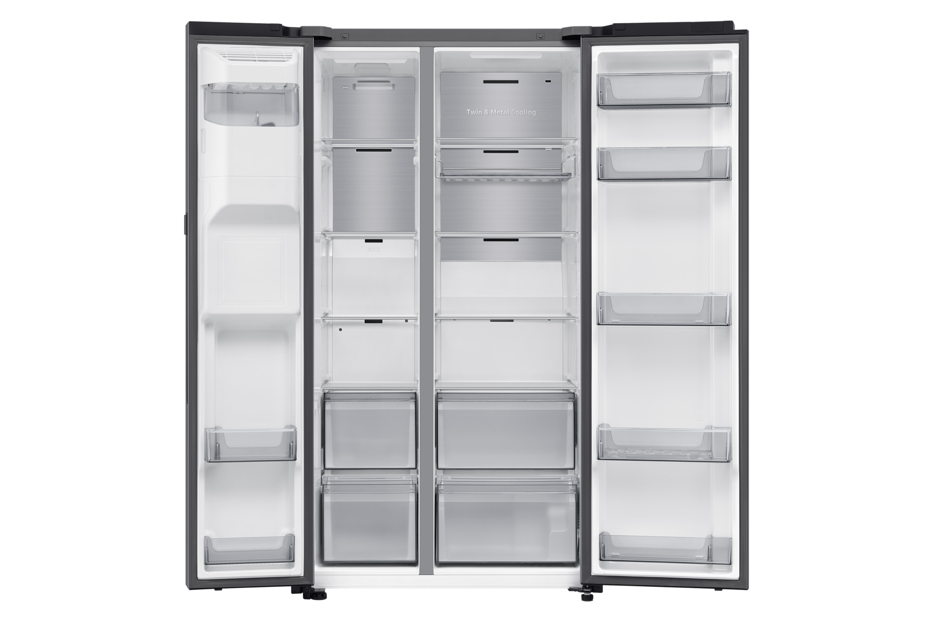 Bespoke AI Refrigerator SBS Auto Open Door Front-Open-without-food Silver 