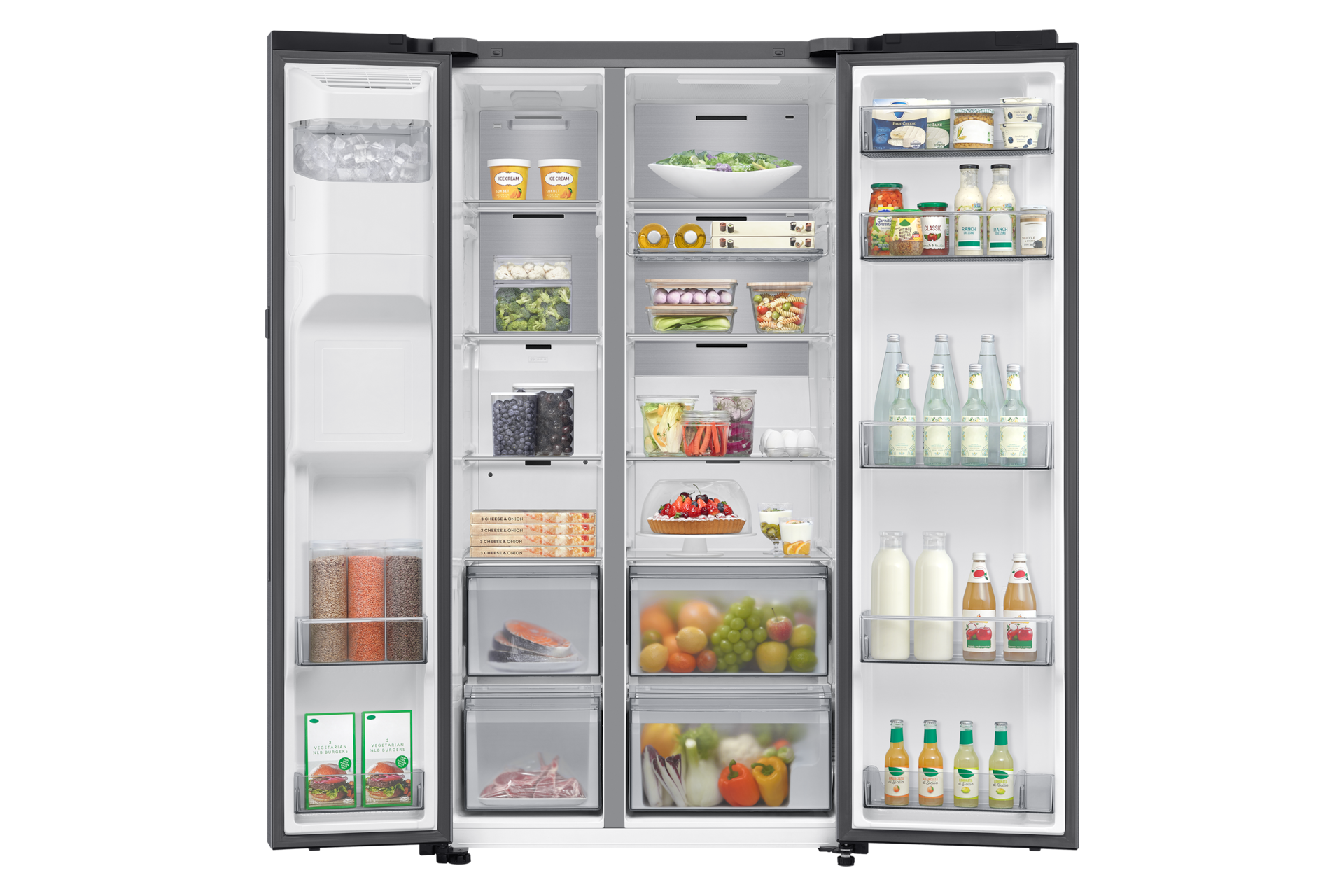 Bespoke AI Refrigerator SBS Auto Open Door Front-Open-With-food Silver 