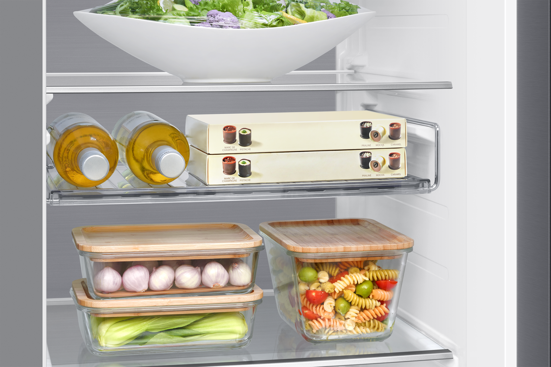Bespoke AI Refrigerator SBS Auto Open Door Detail-Rack-Shelf Silver 