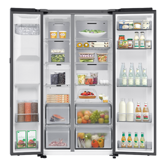 Bespoke AI Refrigerator SBS Auto Open Door Front-Open-With-food Silver 