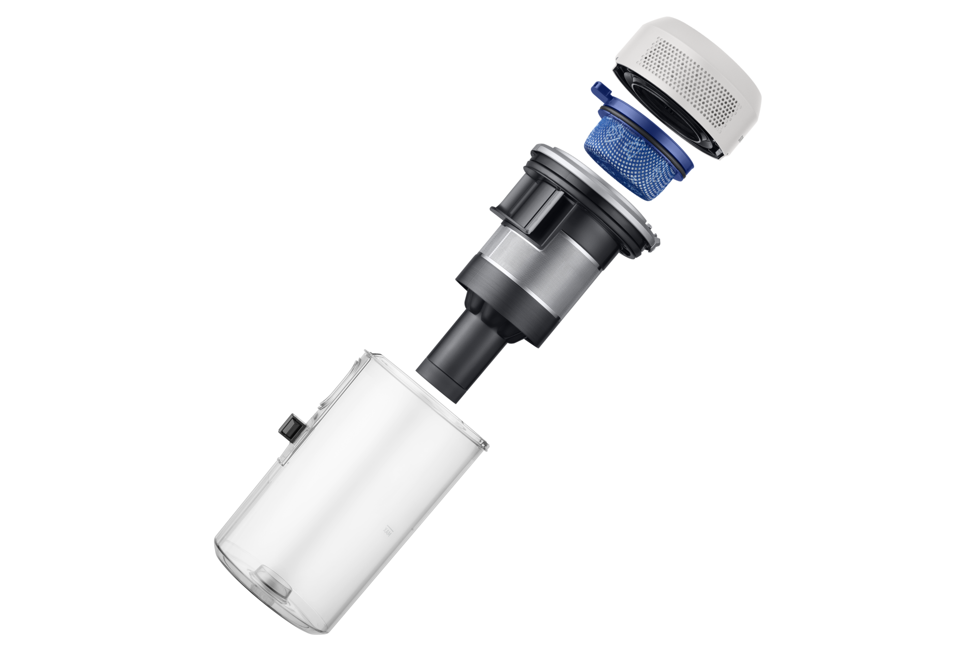 Jet 85S Stick VC 250W / 60 Min. 2.43kg with the Slim LED Brush Dust-Bin-Detail3 Satin Greige 