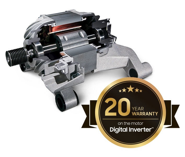 The washer motor with digital inverter technology gives a 20-year warranty.