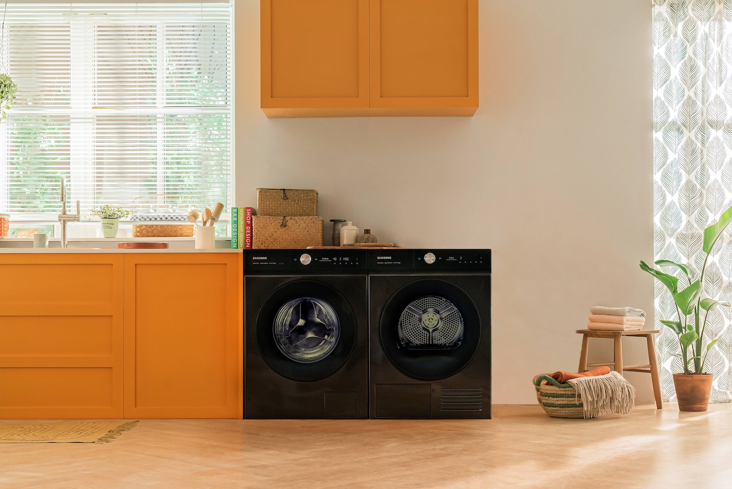  Bespoke washer and dryer are installed in the laundry room.