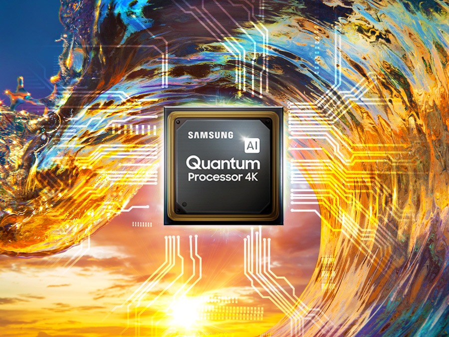 De AI Quantum Processor 4K -chip flitst in het midden