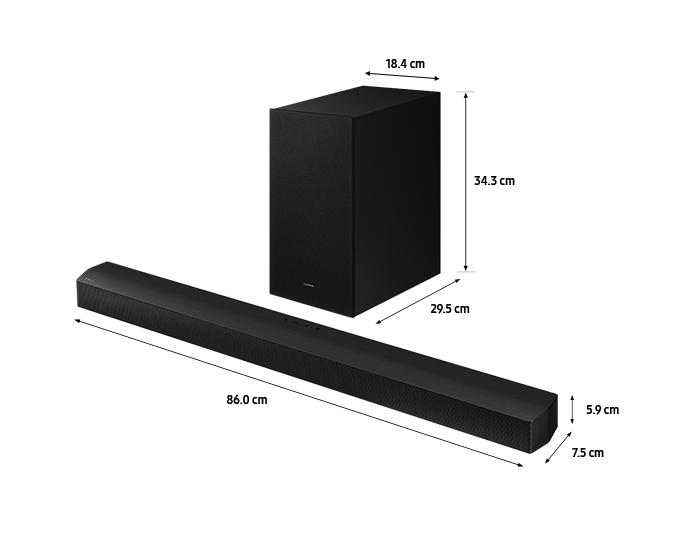 Essential B-series Soundbar HW-B650F (2025) zwart afmetingen