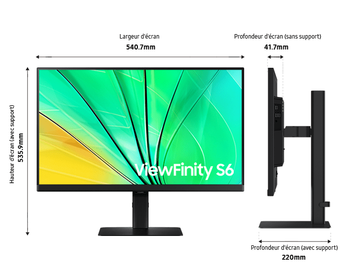 Dimension of 24inch Samsung ViewFinity S60D  with black stand, and screen depth of 24mm without stand.