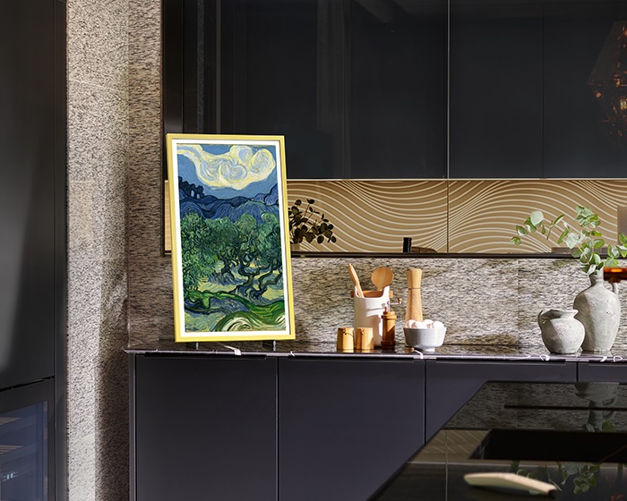 Vertical The Frame on stand in the kitchen