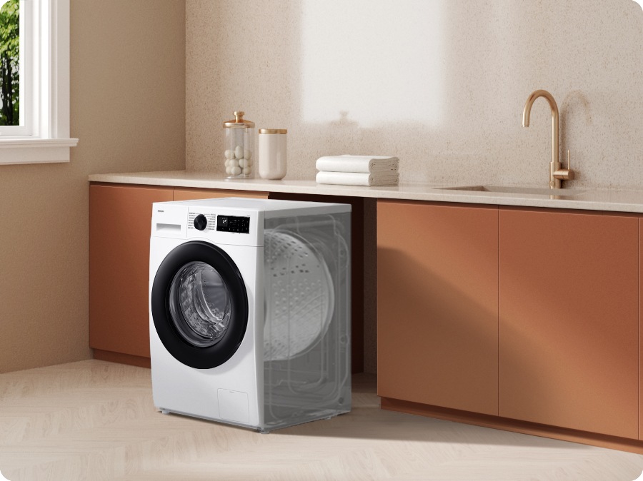 The reduced depth of the washing machine makes it fit perfectly into the cabinet. With a 9kg capacity and 480mm depth, this washing machine can wash several clothes at once.