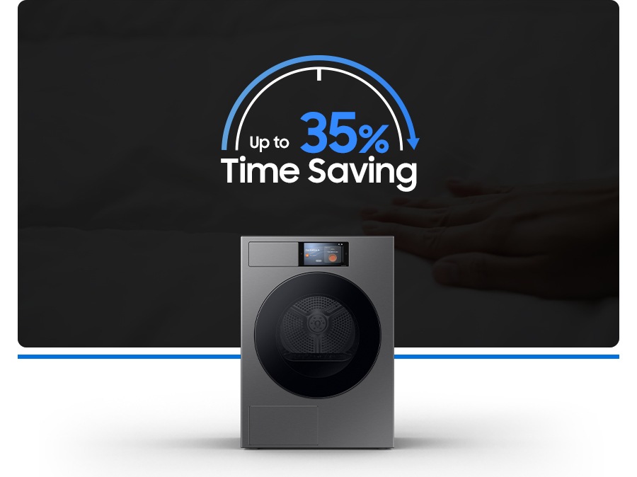 QuickDrive™ reduces the amount of moisture fast, resulting in 35% less drying time. The “up to 35% time saving” text appears on the top of the dryer.