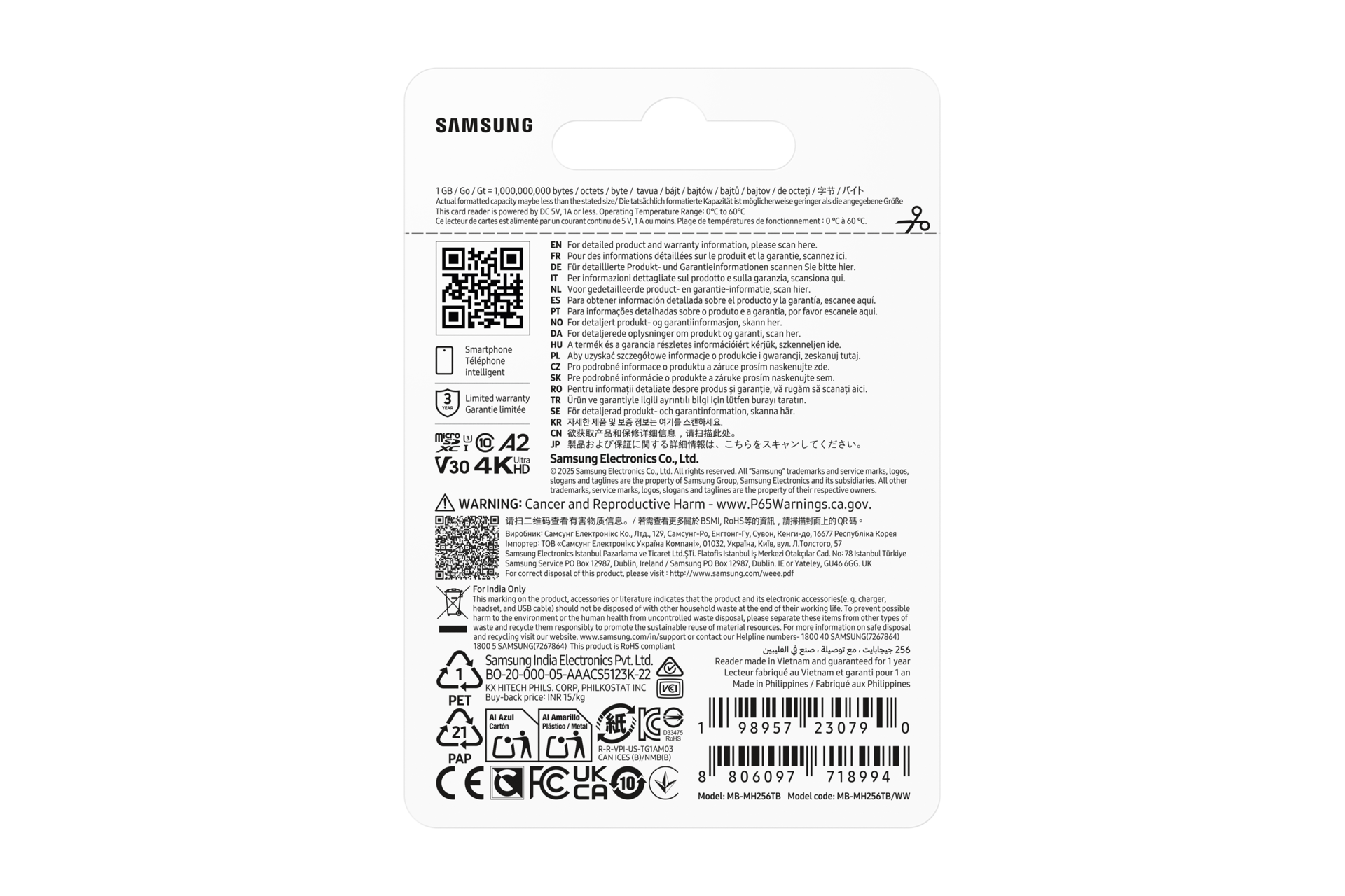 T9 microSD Card microSDXC™ UHS-I Card MB-MH128TB/WW Back-PKG Black 