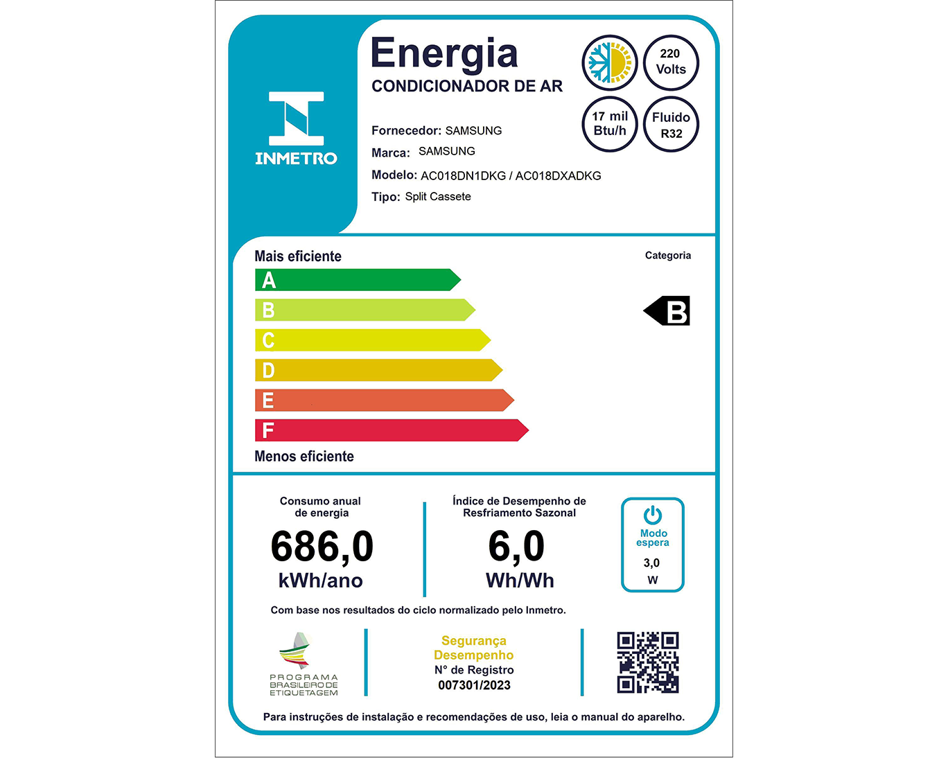 Ar-Condicionado Inverter WindFree Cassete 1 Via com WiFi 17.000 BTUs Quente/Frio 220V White