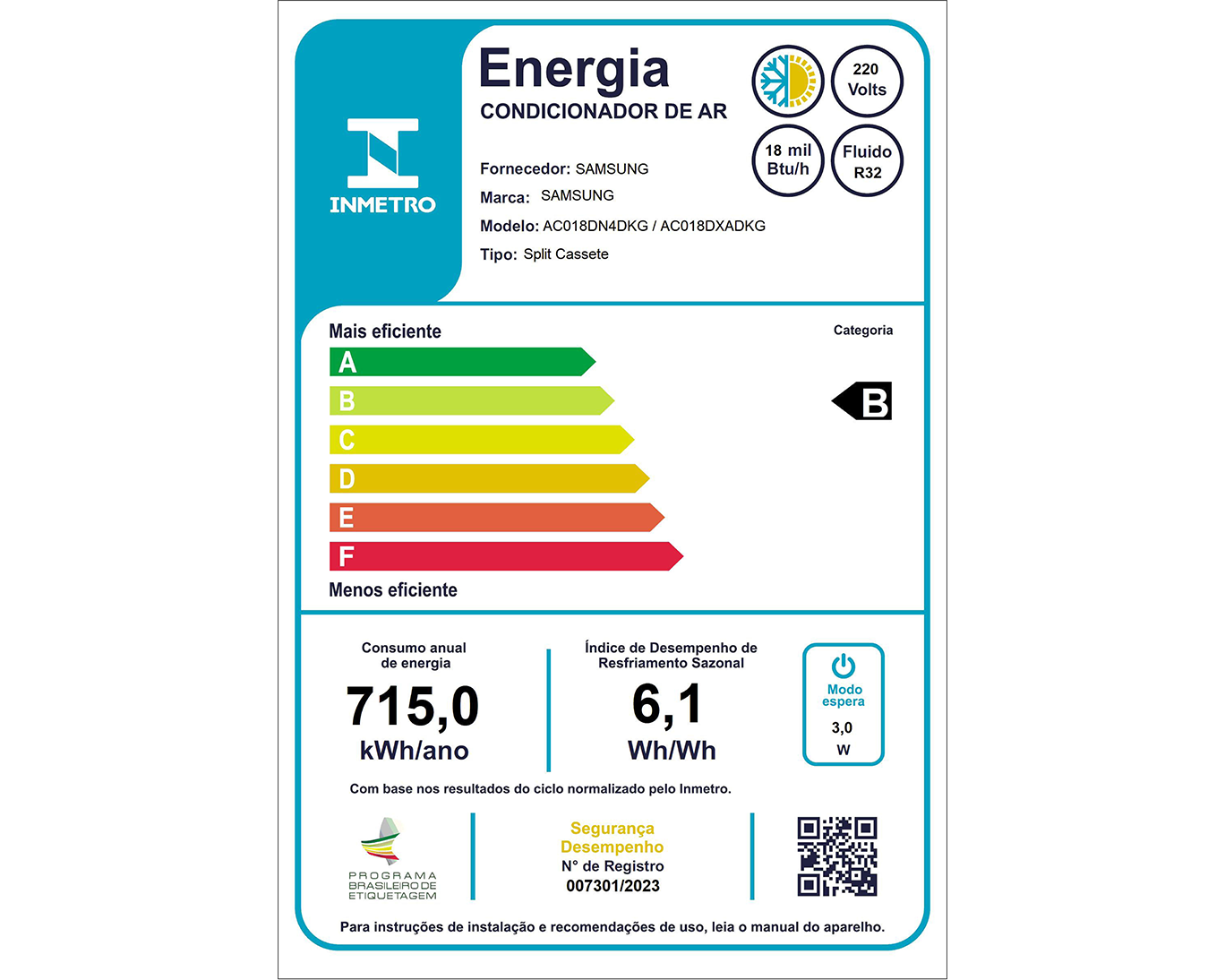 Ar Condicionado Inverter Cassete 4 vias WindFree com WiFi 18.000 BTUs Quente/Frio 220V White