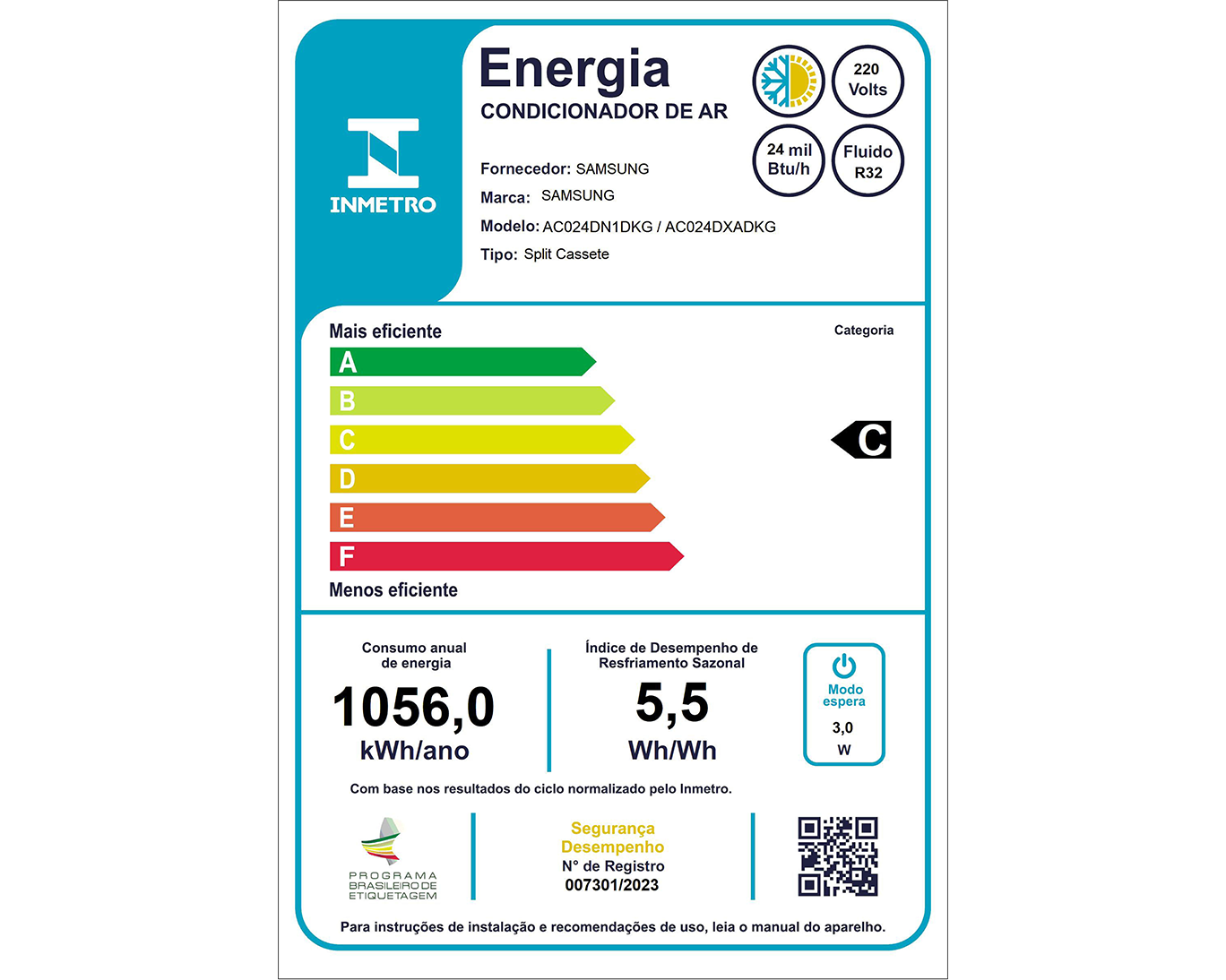 Ar-Condicionado Inverter WindFree Cassete 1 Via com WiFi 24.000 BTUs Quente/Frio 220V White