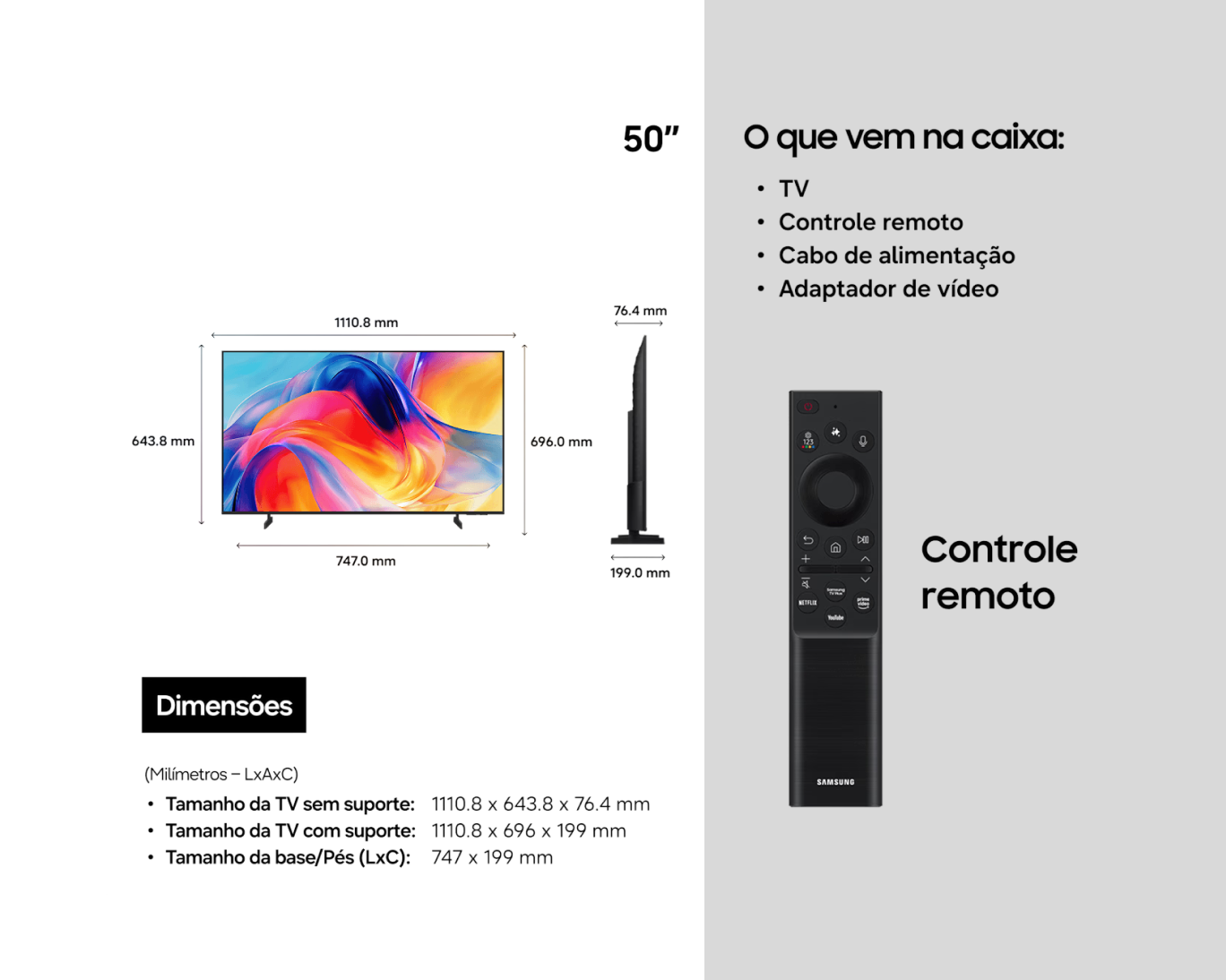 Combo Smart TV 50" Mini LED 4K M75H + Soundbar HW-B450F Preto