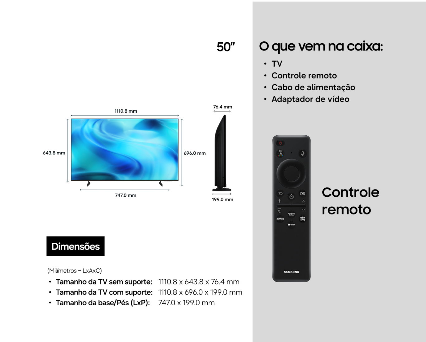 Combo Smart TV 50" Crystal UHD 4K U8000H + Soundbar B450F 2.1 canais  Preto