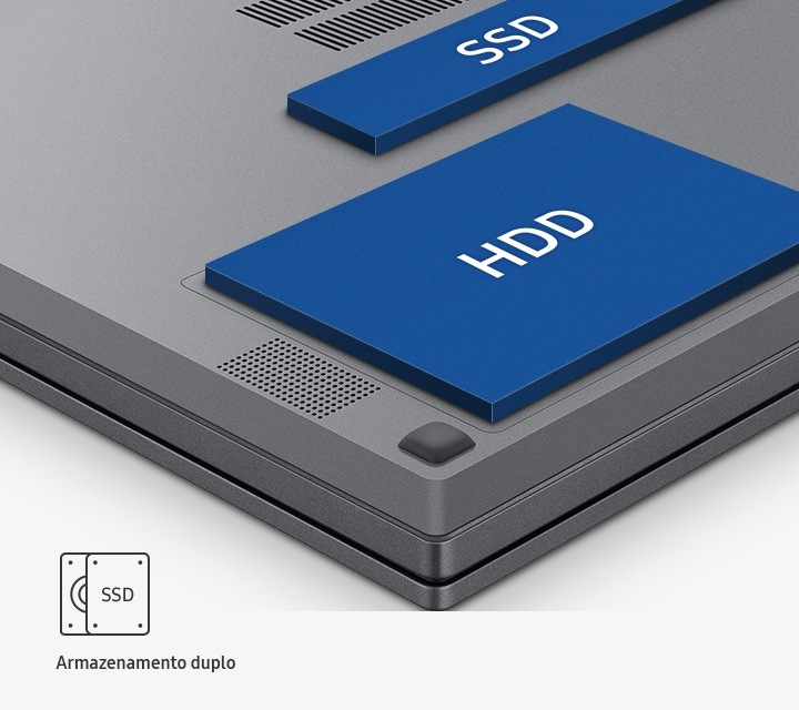 Back of Notebook Plus2 displayed with slots for HDD and SSD, meaning it offers increased storage space by utilizing both