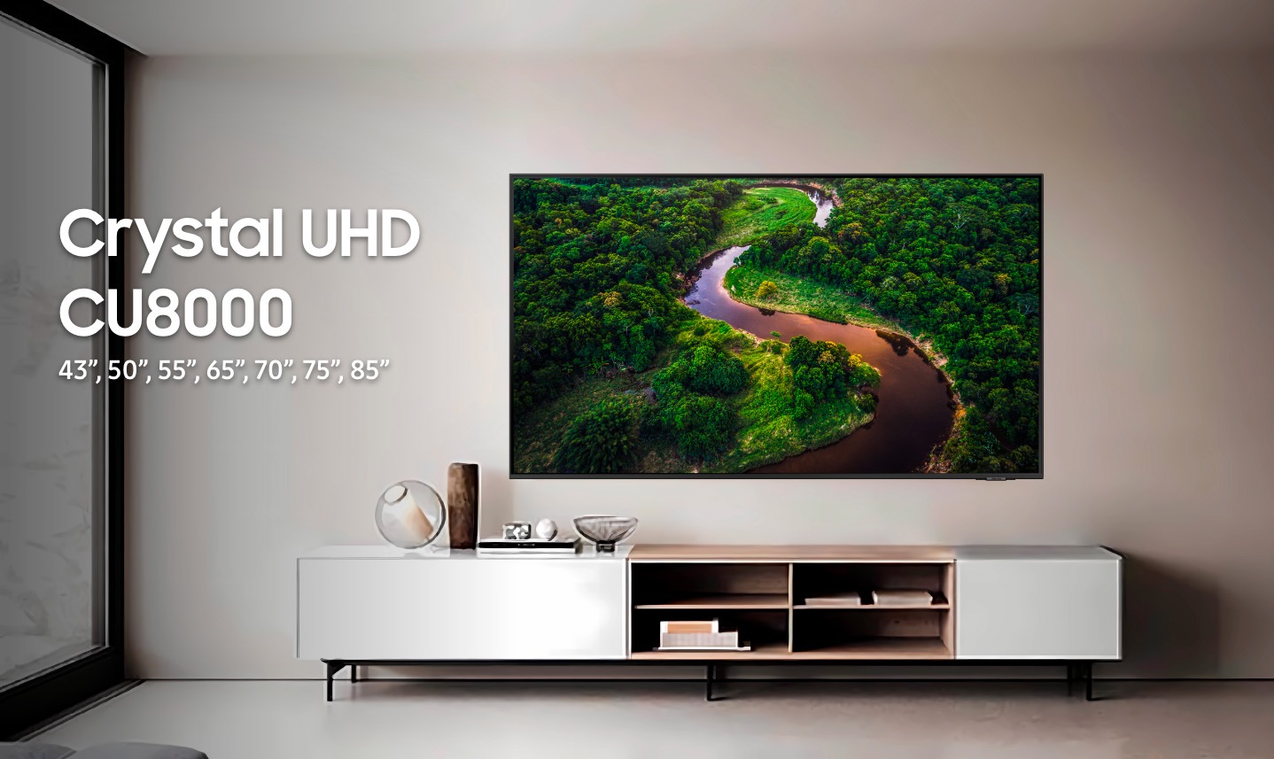 A Crystal UHD TV is displaying a very colorful graphic on its screen.