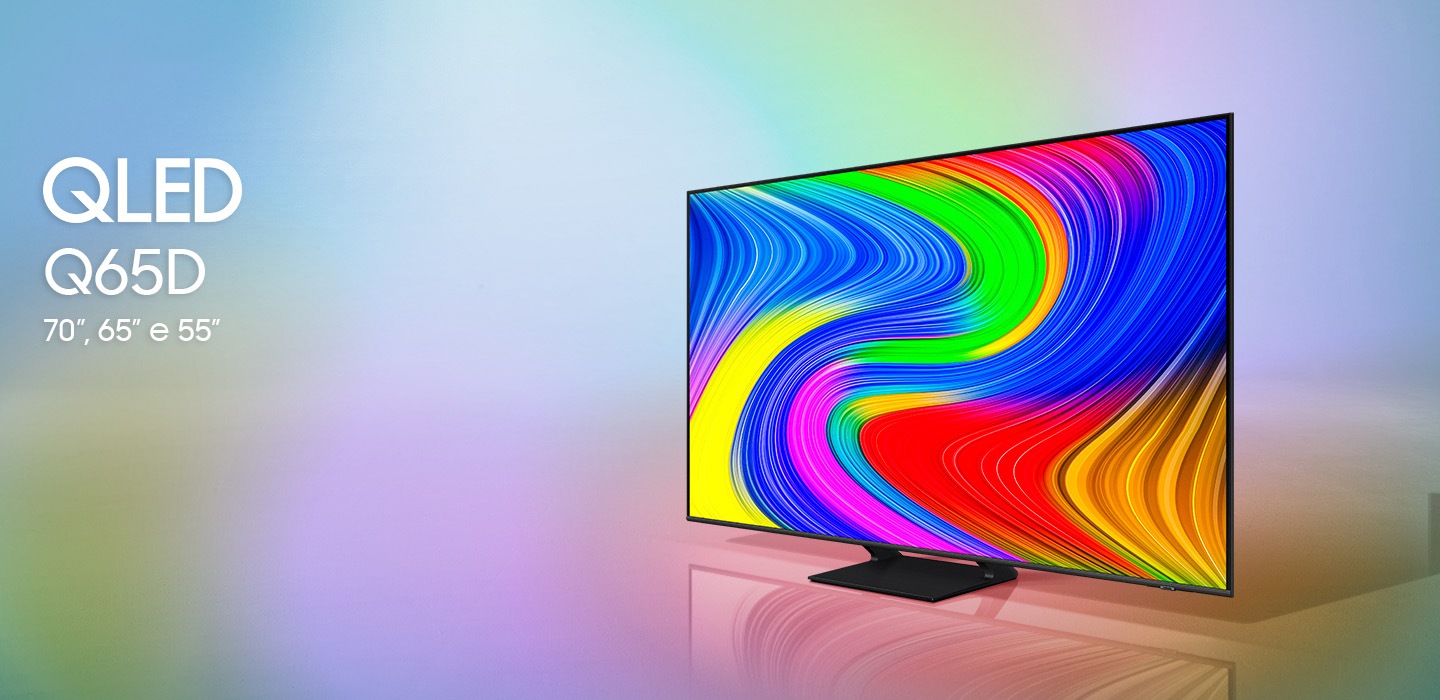 Q60D (slim stand) with a fluid blue design displayed.