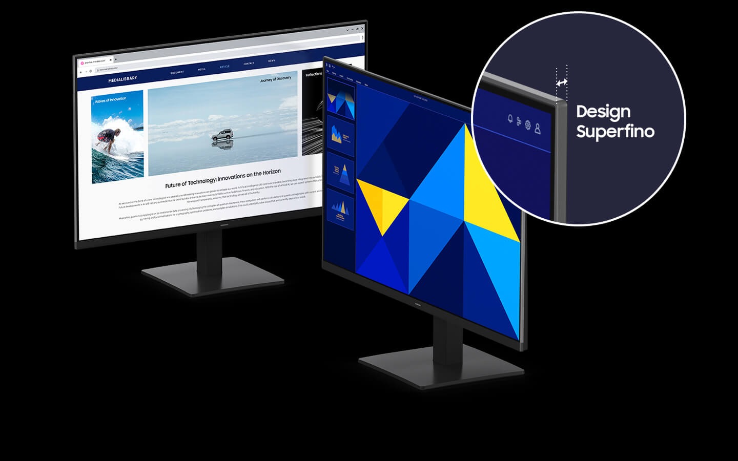 There are two Essential Monitor S3 monitors, and their super-thin design is being highlighted.