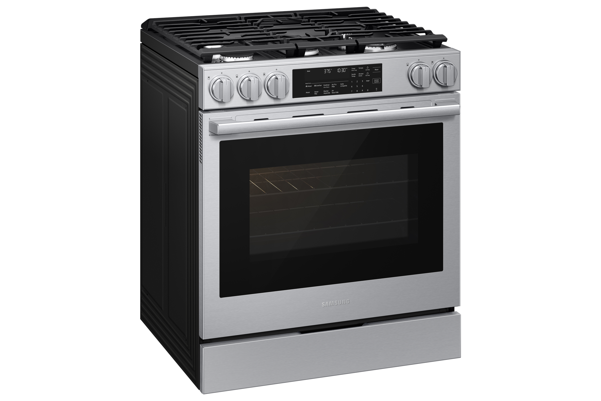 Fogão de Piso a Gás Série 90 com 5 bocas Design Inox WiFi e AirFry Max 127V L-Perspective Silver 
