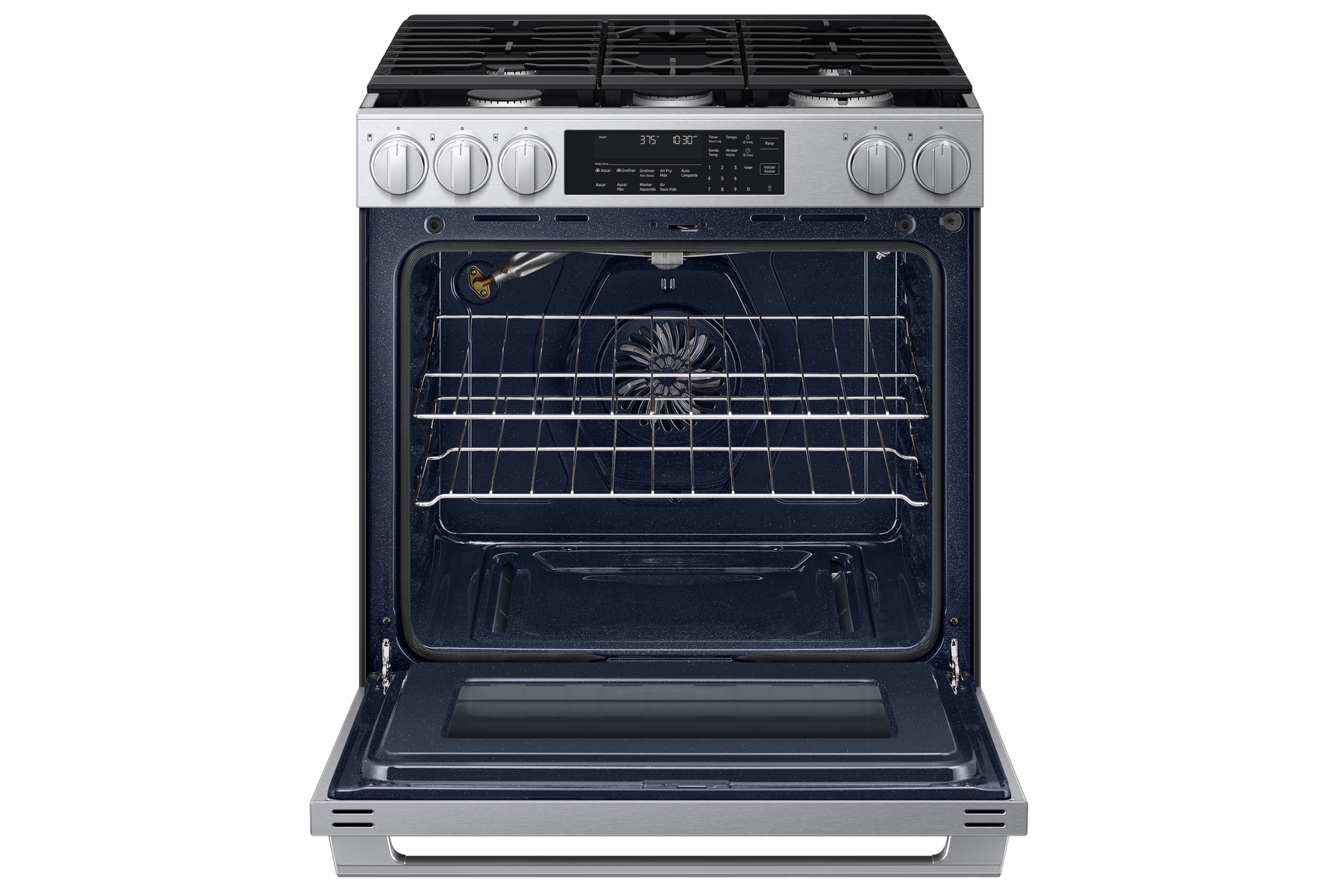 Fogão de Piso a Gás Série 90 com 5 bocas Design Inox WiFi e AirFry Max 127V Front-Open Silver 