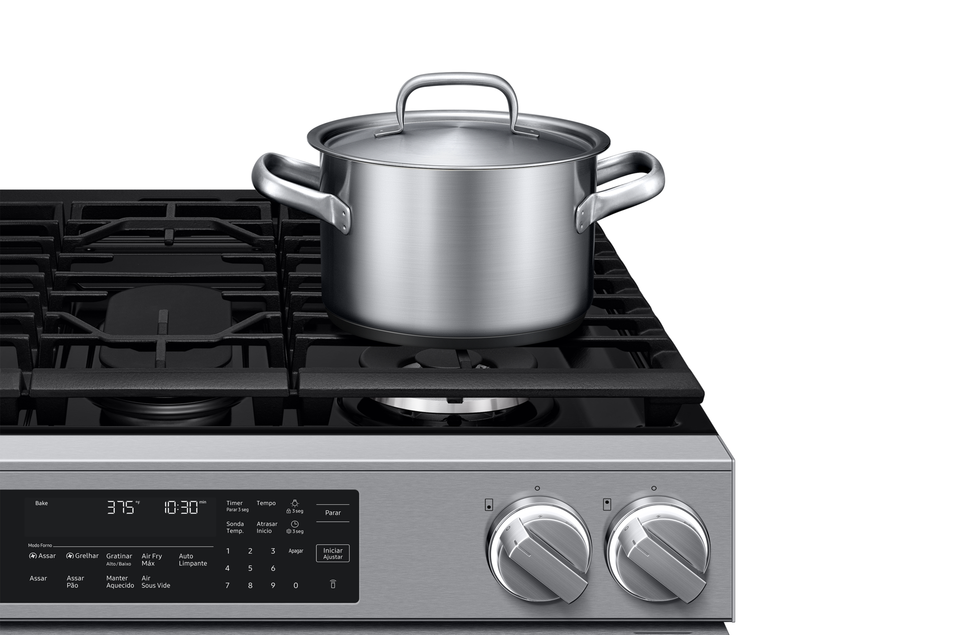 Fogão de Piso a Gás Série 90 com 5 bocas Design Inox WiFi e AirFry Max 127V Detail2 Silver 