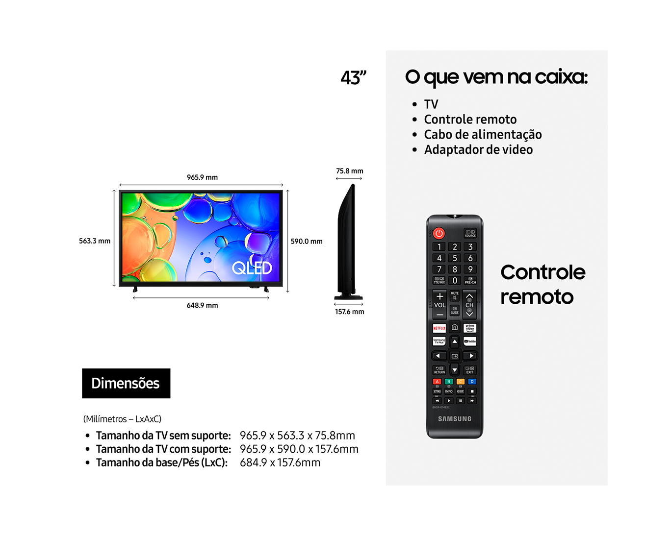 Smart TV 43" QLED Full HD Q5F 2025 Preto