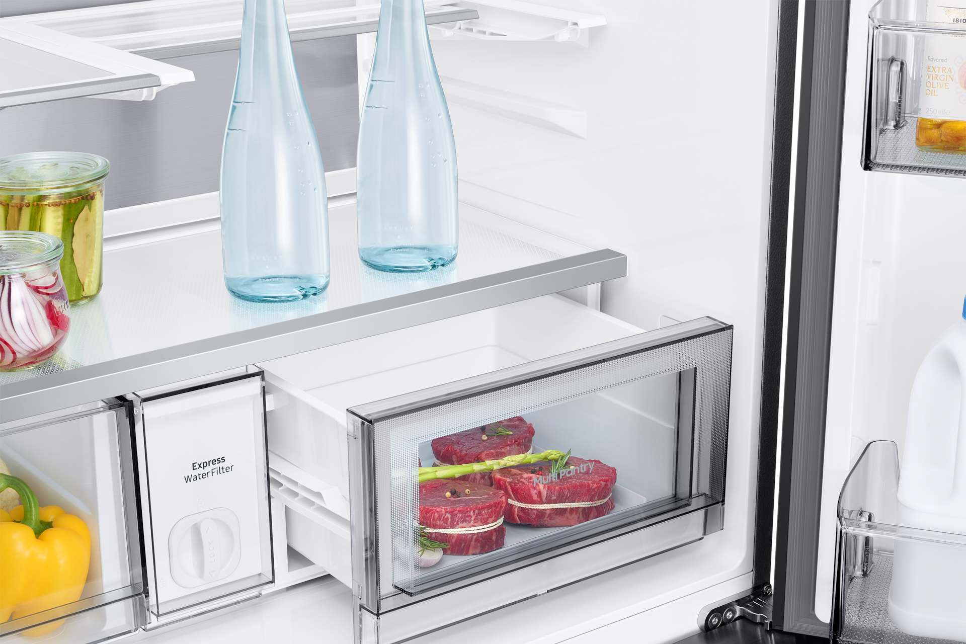 Bespoke AI Refrigerator FDR AI Home Multi-Pantry-and-Slide-in-Shelf Glam Deep Charcoal 