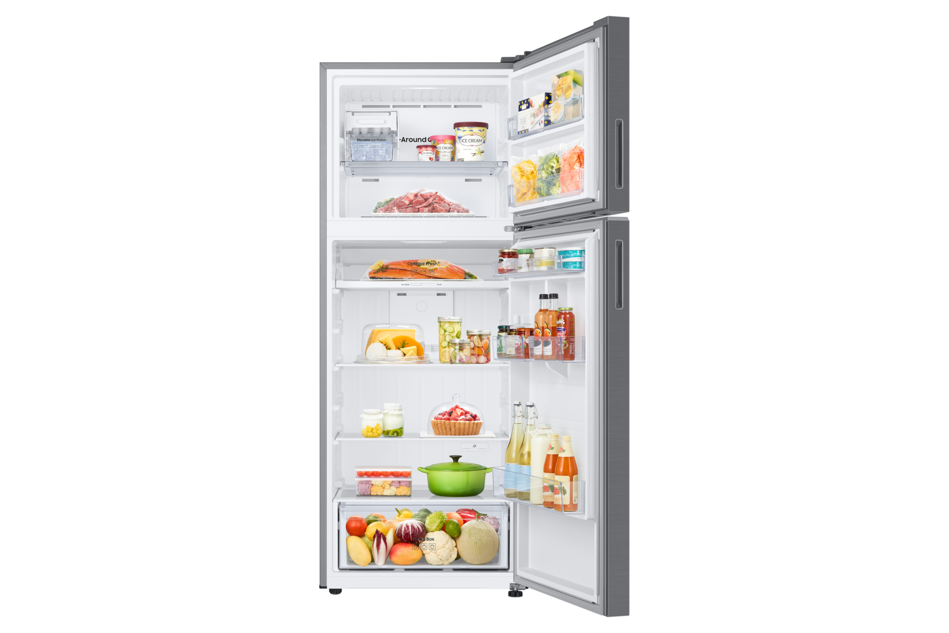 RT6300C Top Mount Freezer Refrigerators with Optimal Fresh+ . Front-Open-With-Food Silver 