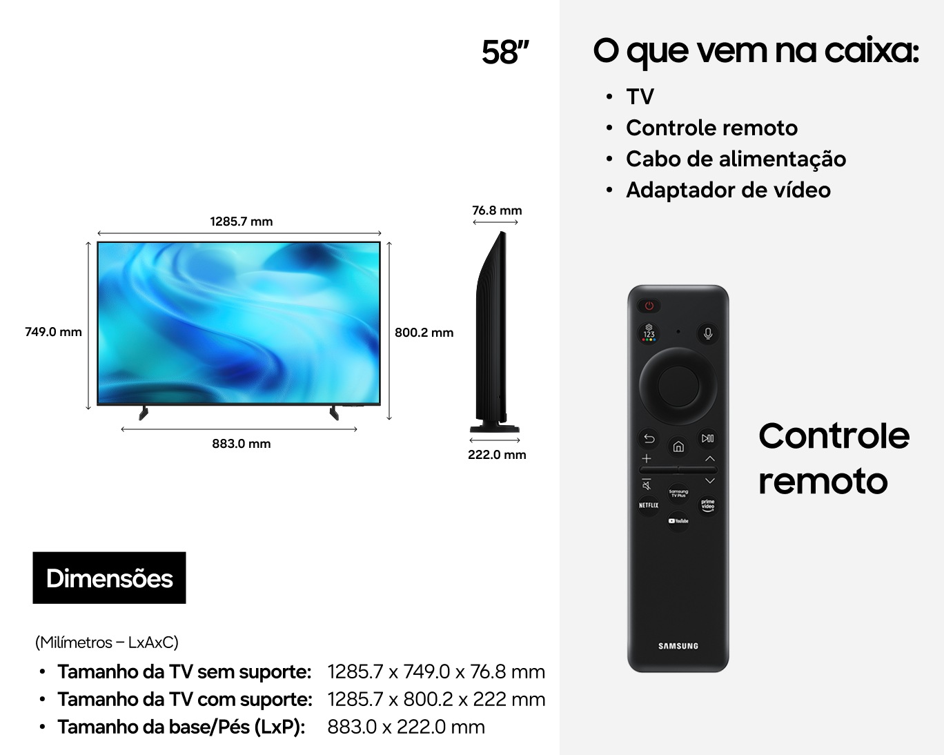 Smart TV Samsung Vision AI 58" Crystal UHD 4K U8000H (2026) Preto