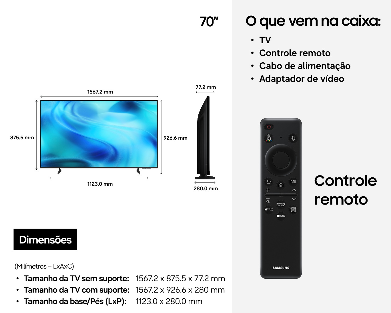Smart TV Samsung Vision AI 70" Crystal UHD 4K U8000H (2026) Preto