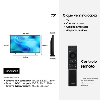 Smart TV Samsung Vision AI 70" Crystal UHD 4K U8000H (2026) Preto