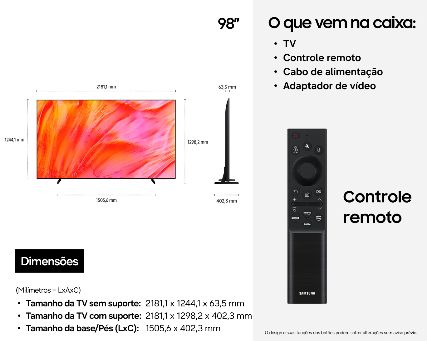 Smart TV Samsung Vision AI 98" Crystal UHD 4K U9500H (2026) Preto
