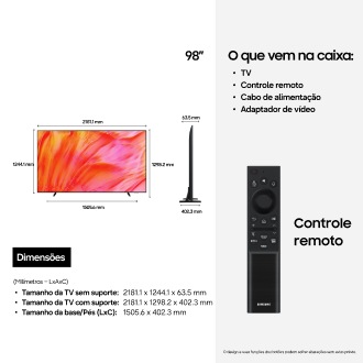 Smart TV Samsung Vision AI 98" Crystal UHD 4K U9500H (2026) Preto