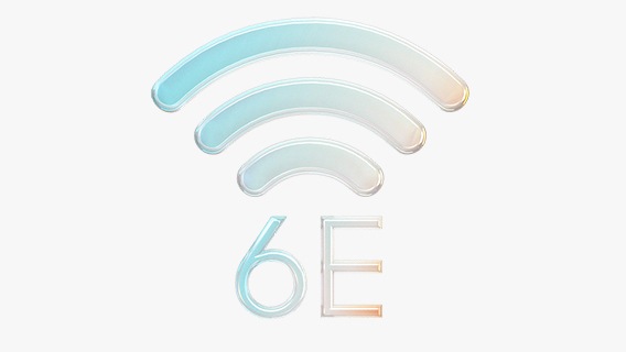 A Wi-Fi symbol and ""6E"".