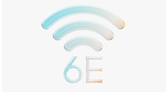 A Wi-Fi symbol and ""6E"".