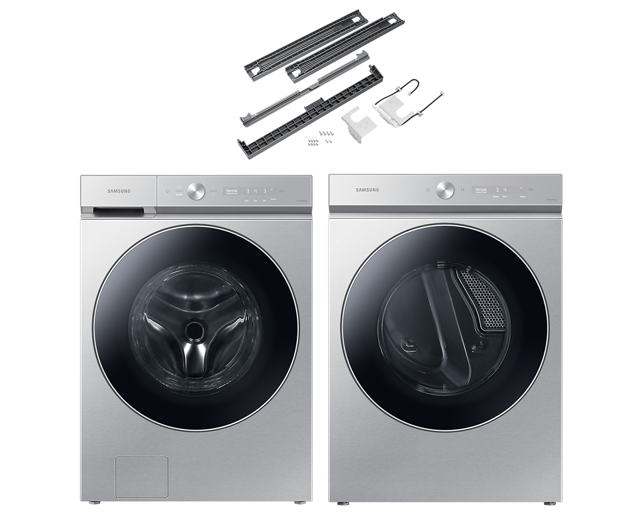 Image of Samsung BESPOKE 8900 Front Load Laundry Pair with Stacking Kit in Stainless