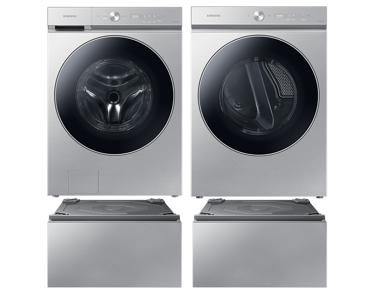 Image of Samsung BESPOKE 8900 Front Load Laundry Pair with Pedestals in Stainless