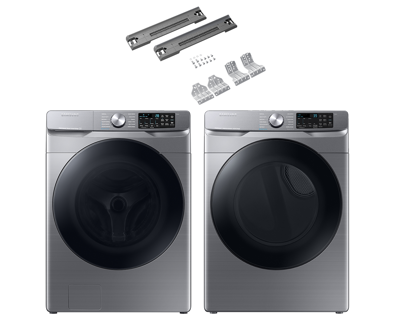 Image of Samsung 6300 Front Load Laundry Pair with Stacking Kit in Platinum