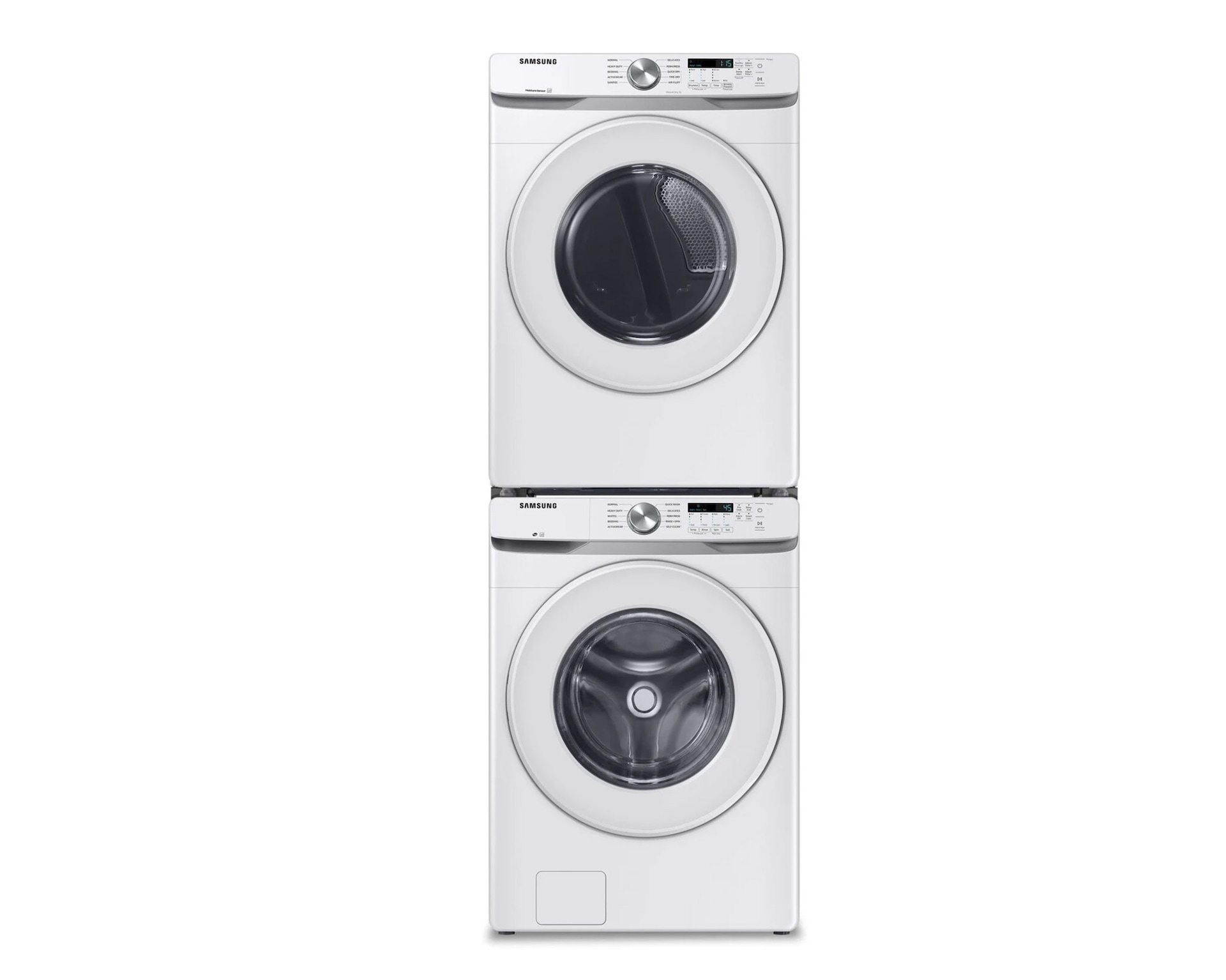 Image of Samsung 5.2 Cu.Ft. Front Load Washer with Self Clean+ and 7.5 Cu.Ft. Electric Dryer with Energy Star Certification Pair (Stacking Kit Included)
