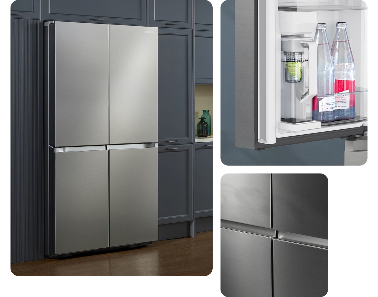 The sleek exterior of the fridge gives a clean look to the modern kitchen, with a flat finish and no recessed handles.