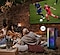 People are watching a soccer game with Sound Tower connected to the TV via Bluetooth.