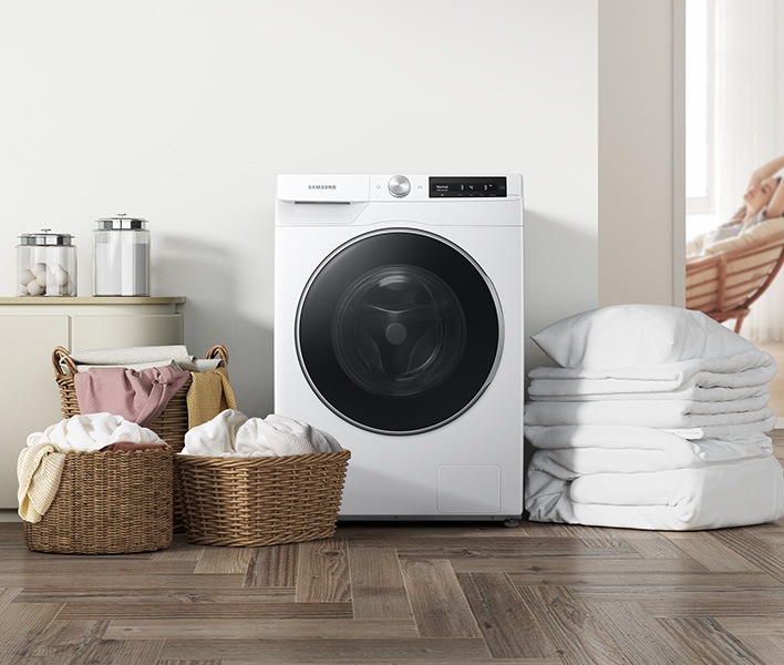 Samsung lave-linge WW9800, 9kg, Tint Door (Silver Deco), blanc - SECOMP AG