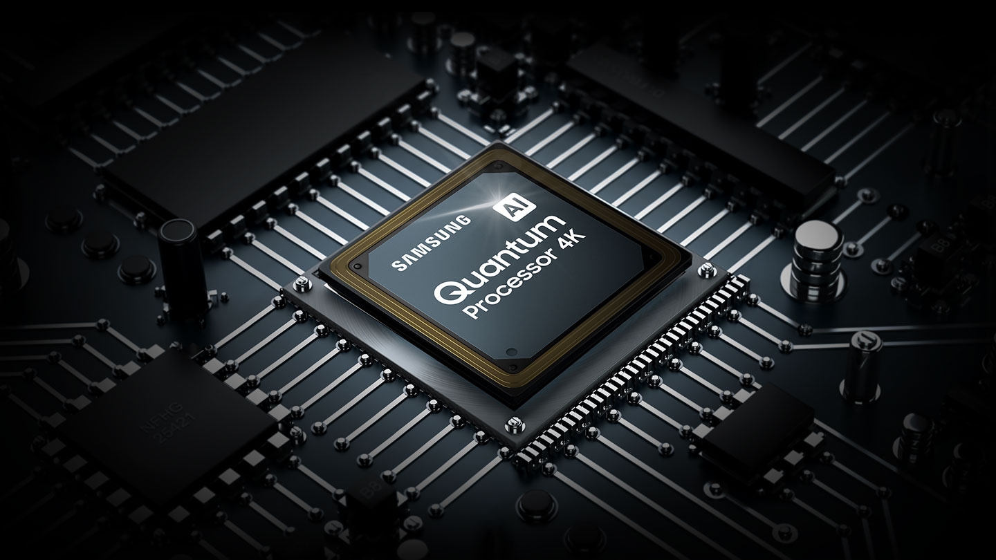 В схеме настраивается микросхема процессора QLED-телевизора. Логотип Samsung, а также логотип AI Quantum Processor 4K видны сверху.
